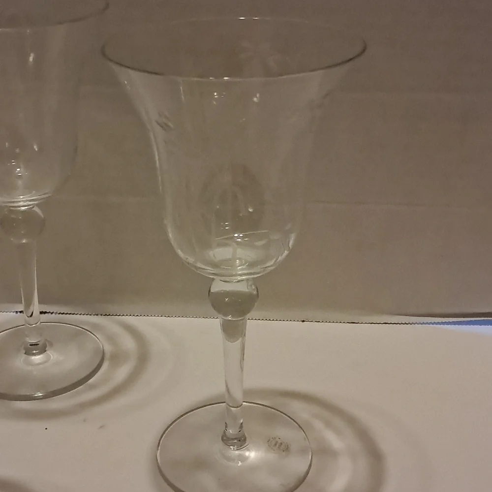 Floral Leaf Pattern Etched Crystal Hand Blown Romania Crystal Wine Glasses Set